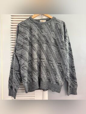 Vintage 90’s London Fog Gray Black Knit Sweater Sz XL